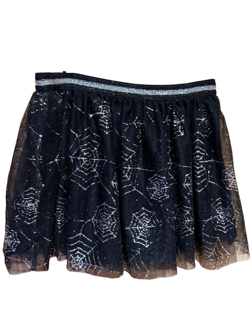 Celebrate Halloween Spider Web Skirt Girls M (7/8) Mesh Costume Black Silver